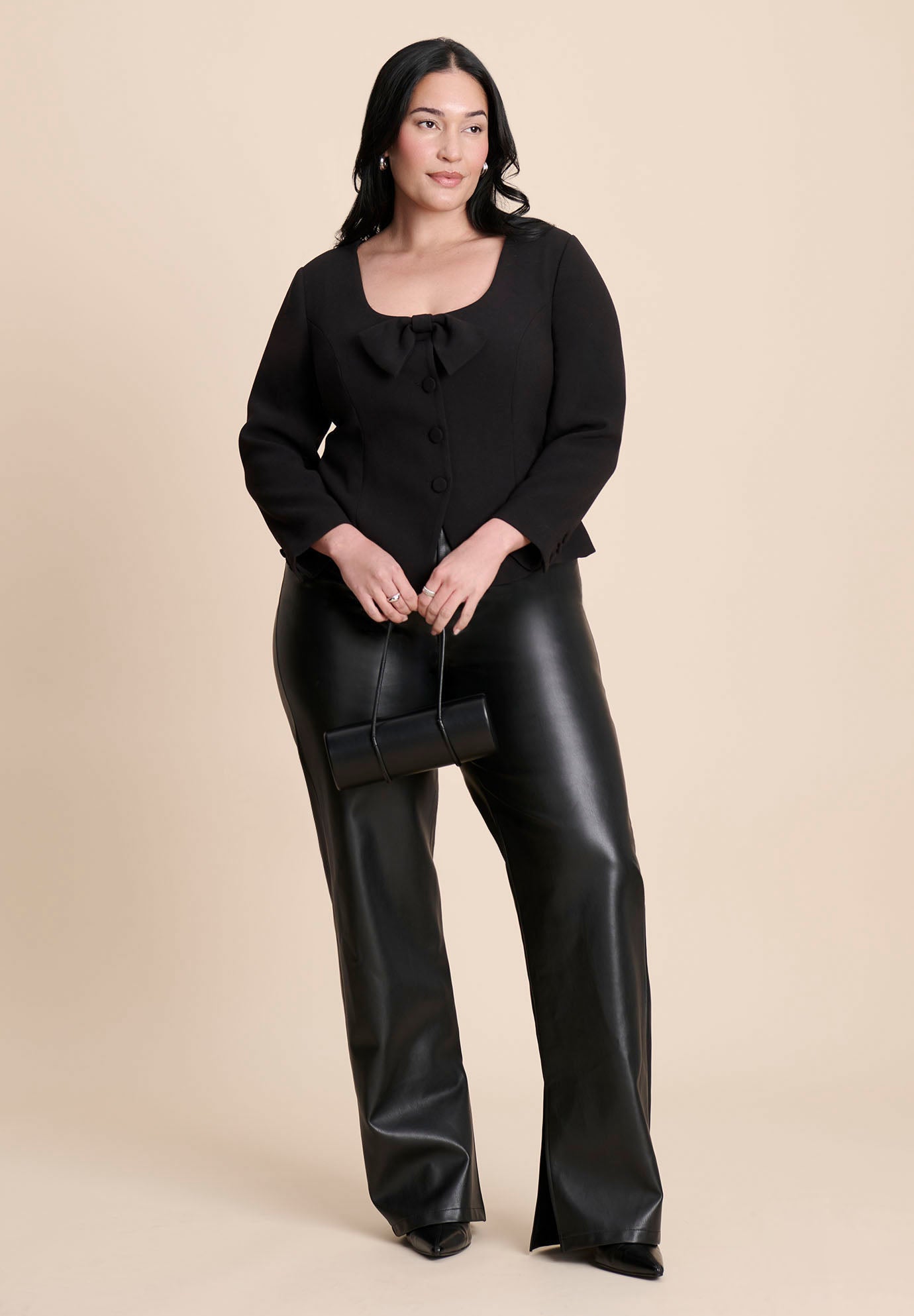 Scoop Neck Jacket With Bow image number 4