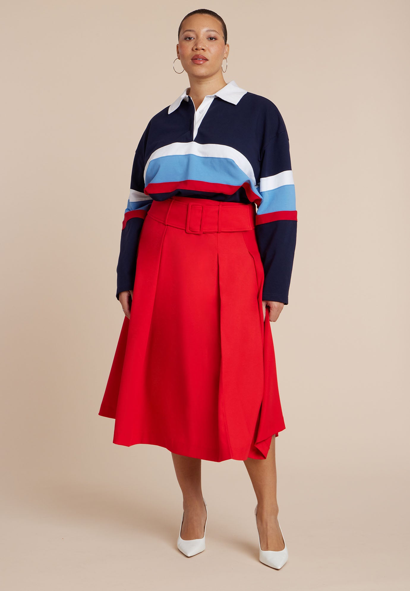 Pleated Belted Midi Skirt image number 1