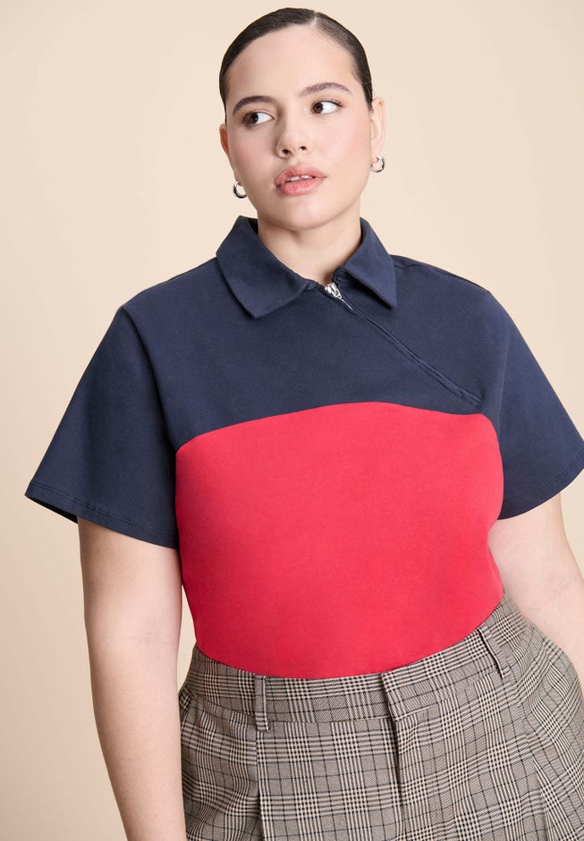 Asym Zipper Neck Polo Shirt image number 1