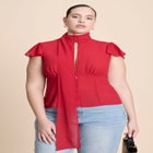 Flutter Sleeve Top With Necktie image number null