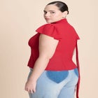 Flutter Sleeve Top With Necktie image number null