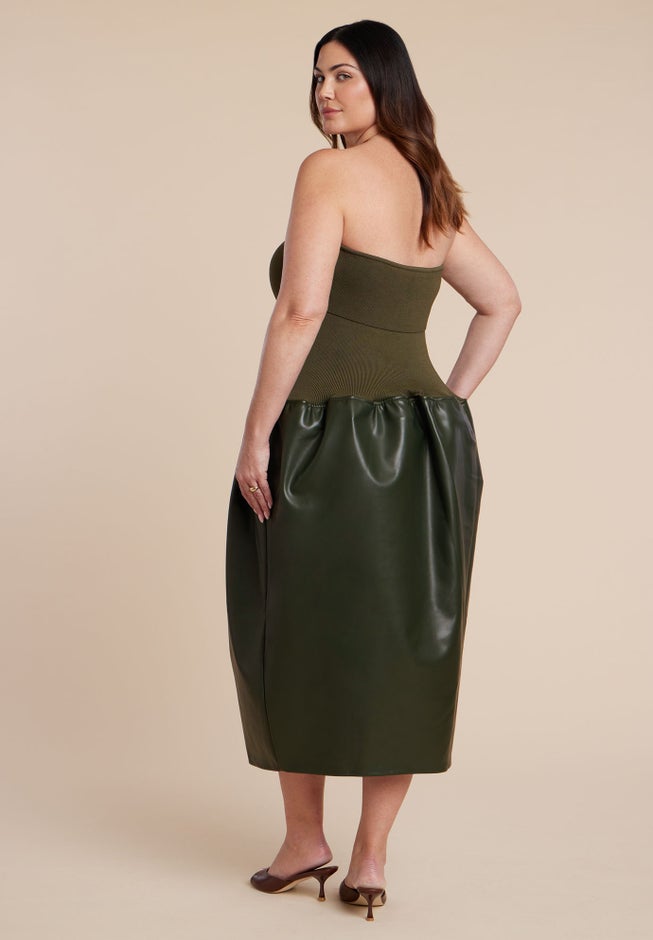 Faux Leather Sweater Mixed Dress image number 4