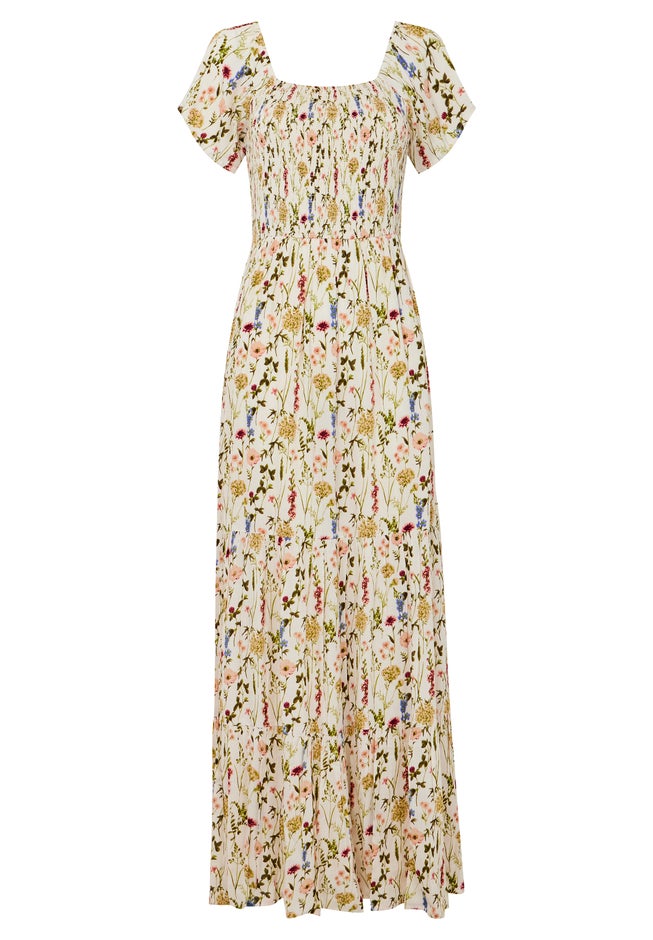 Square Neck Smocked Crinkle Maxi Dress image number 3
