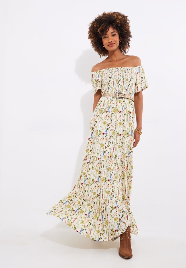 Square Neck Smocked Crinkle Maxi Dress image number 1