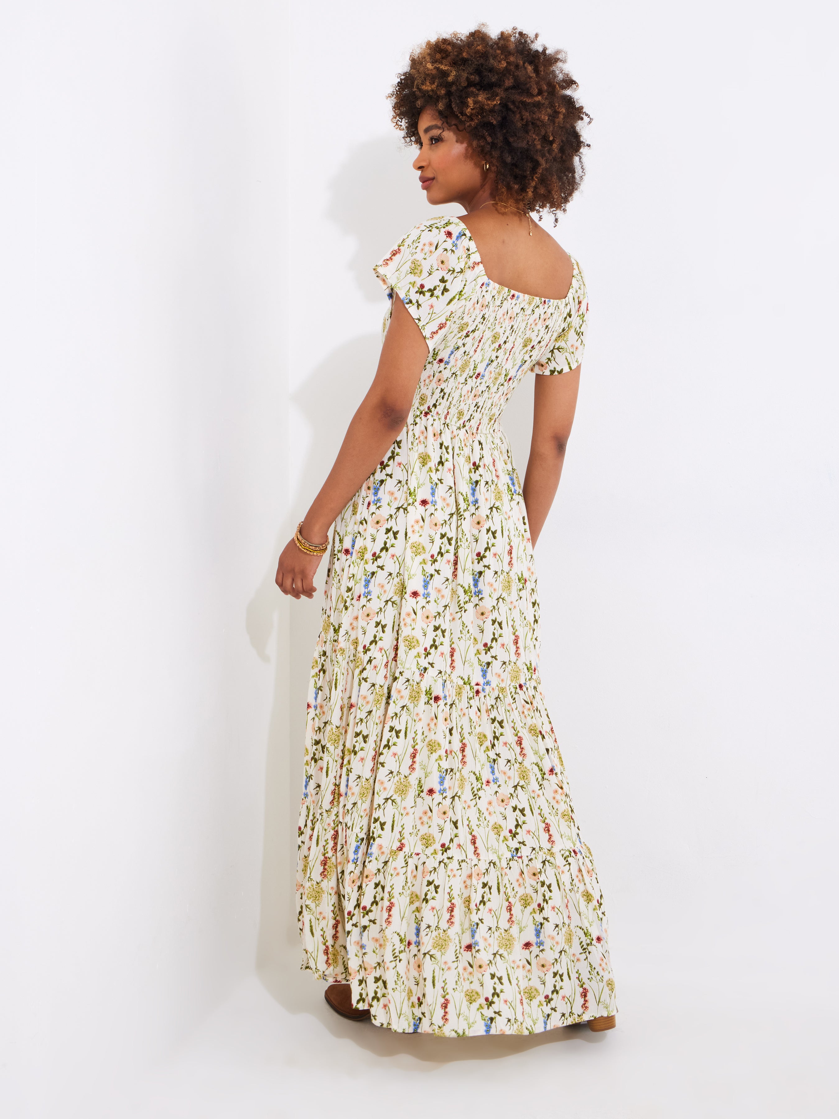 Square Neck Smocked Crinkle Maxi Dress image number 2