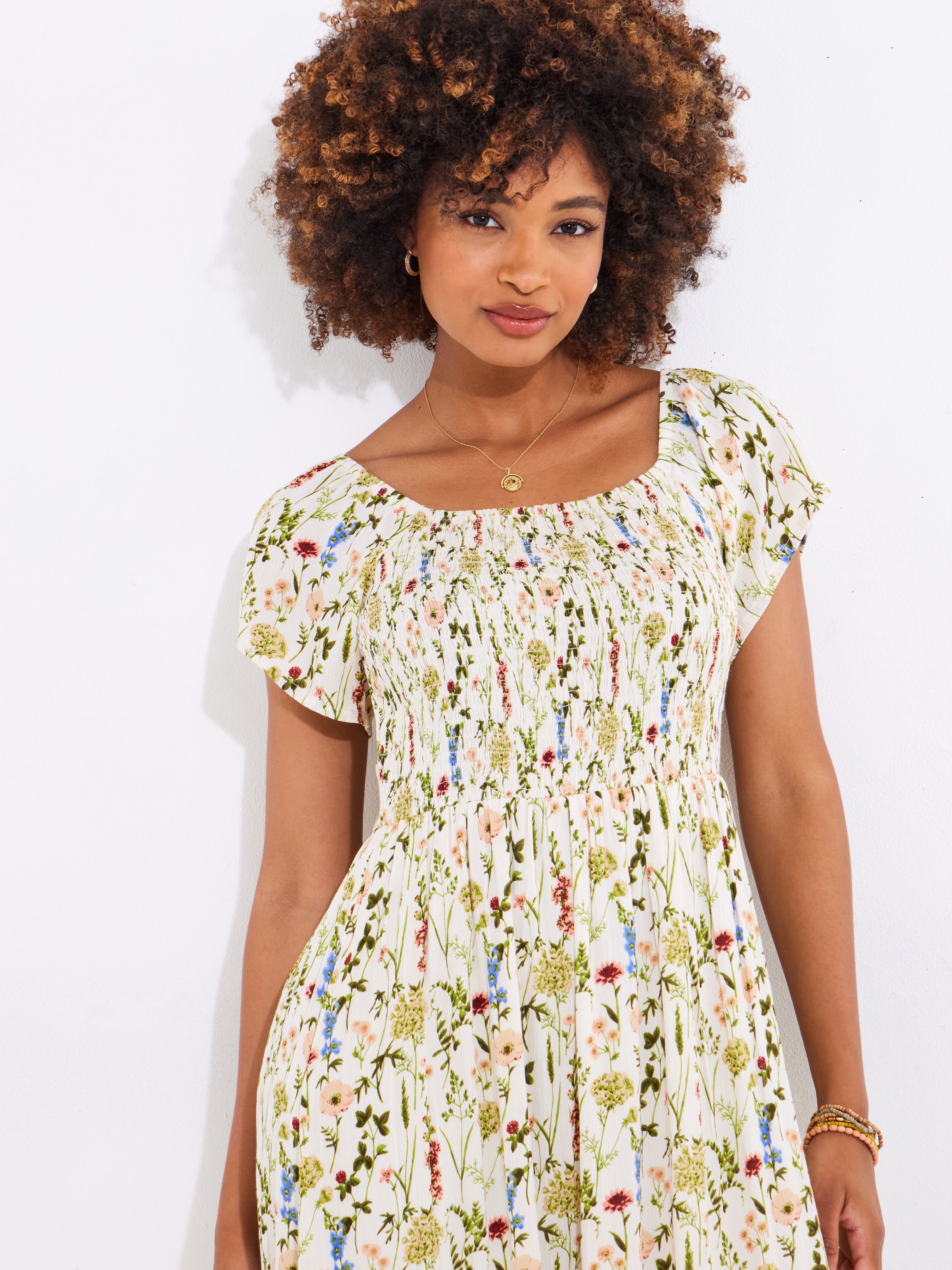 Square Neck Smocked Crinkle Maxi Dress image number 0