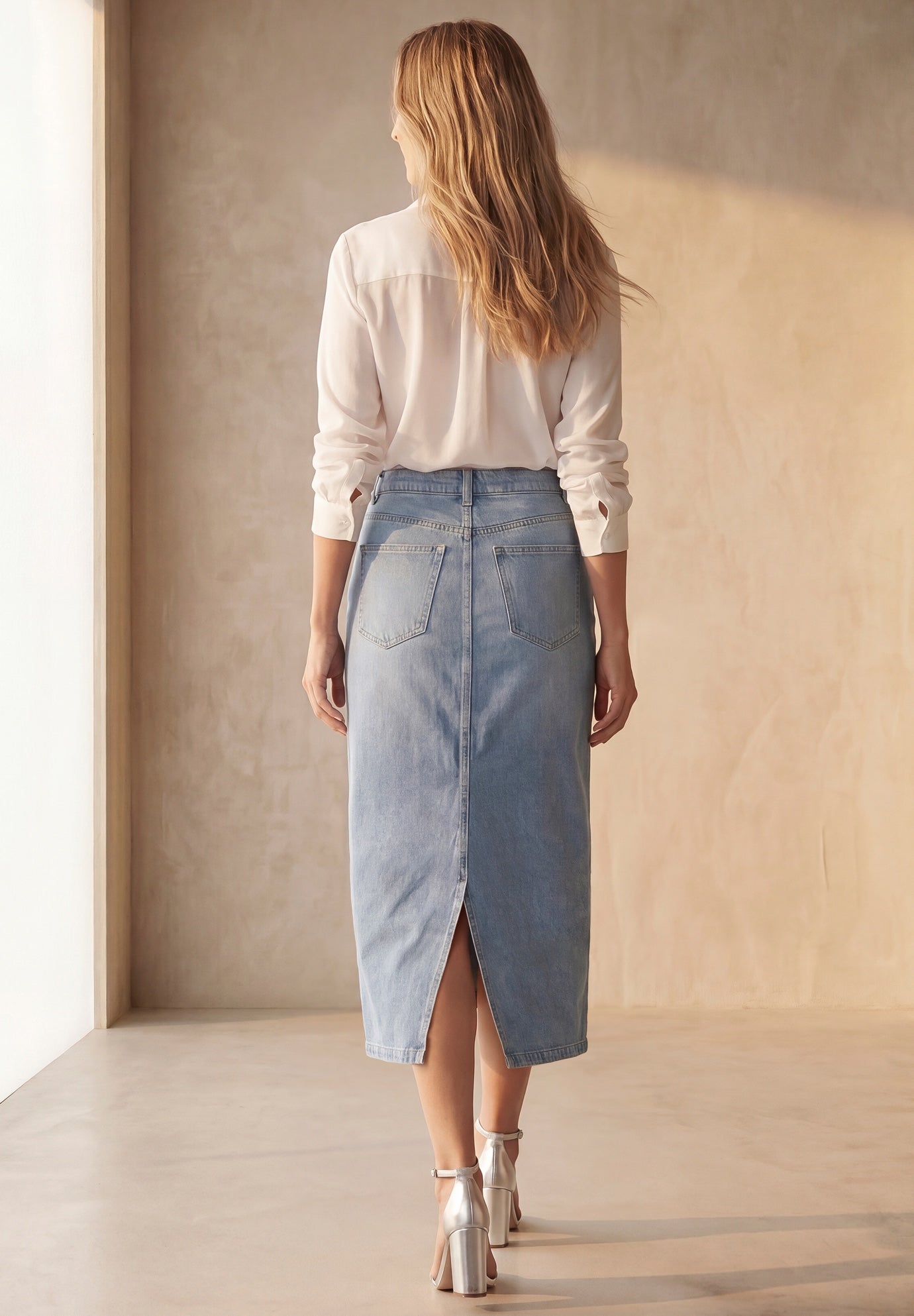 Classic Cotton Denim Midi Skirt image number 2