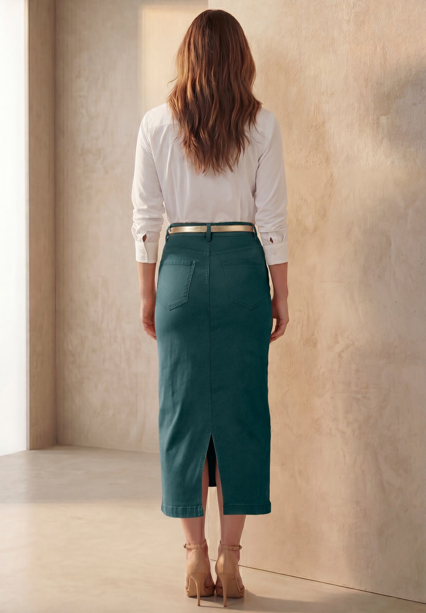 Classic Cotton Denim Midi Skirt image number 2