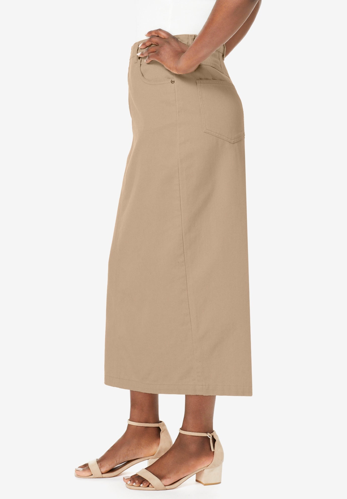 Classic Cotton Denim Midi Skirt image number 3