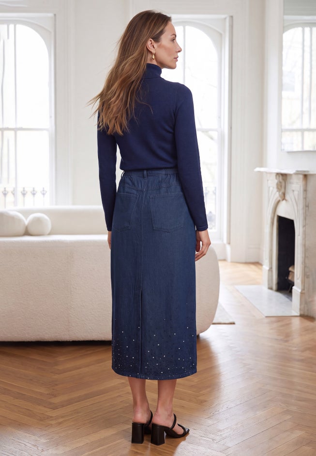 Classic Cotton Denim Midi Skirt image number 1