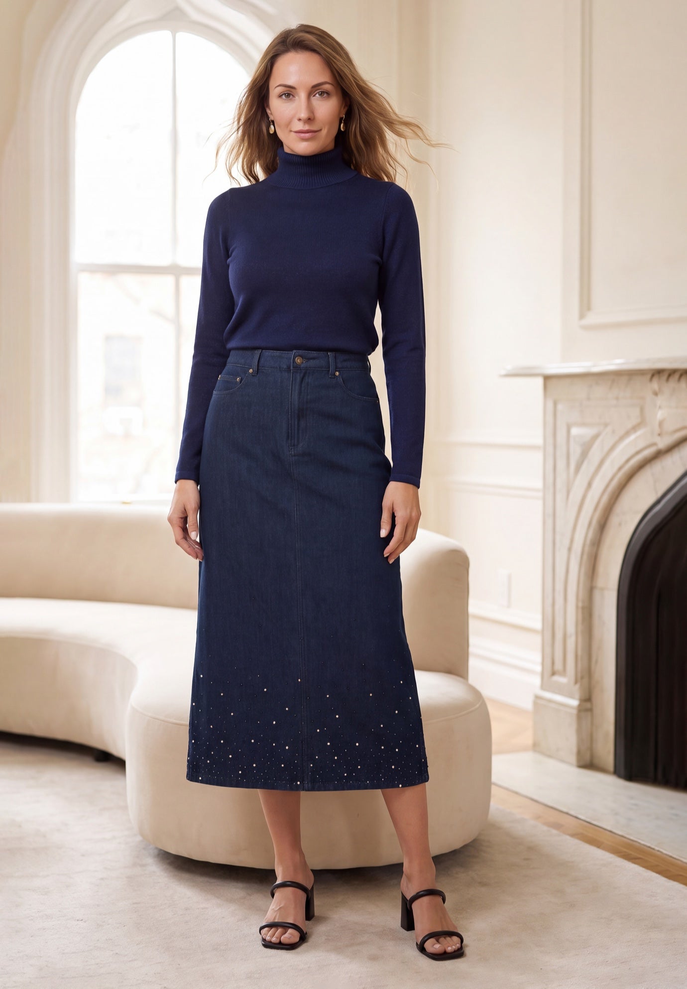 Classic Cotton Denim Midi Skirt image number 0