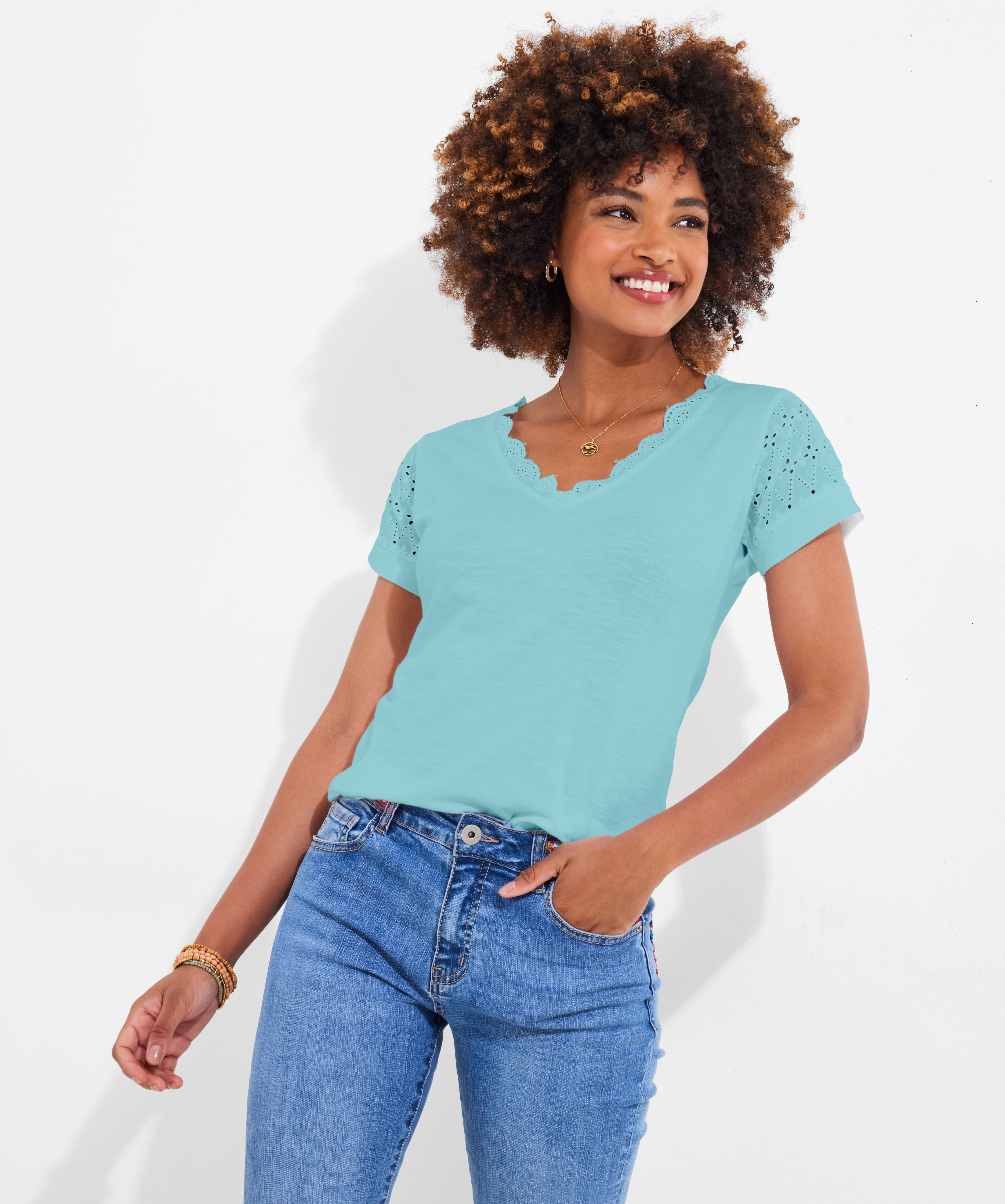 V-Neck Eyelet Tee image number 0