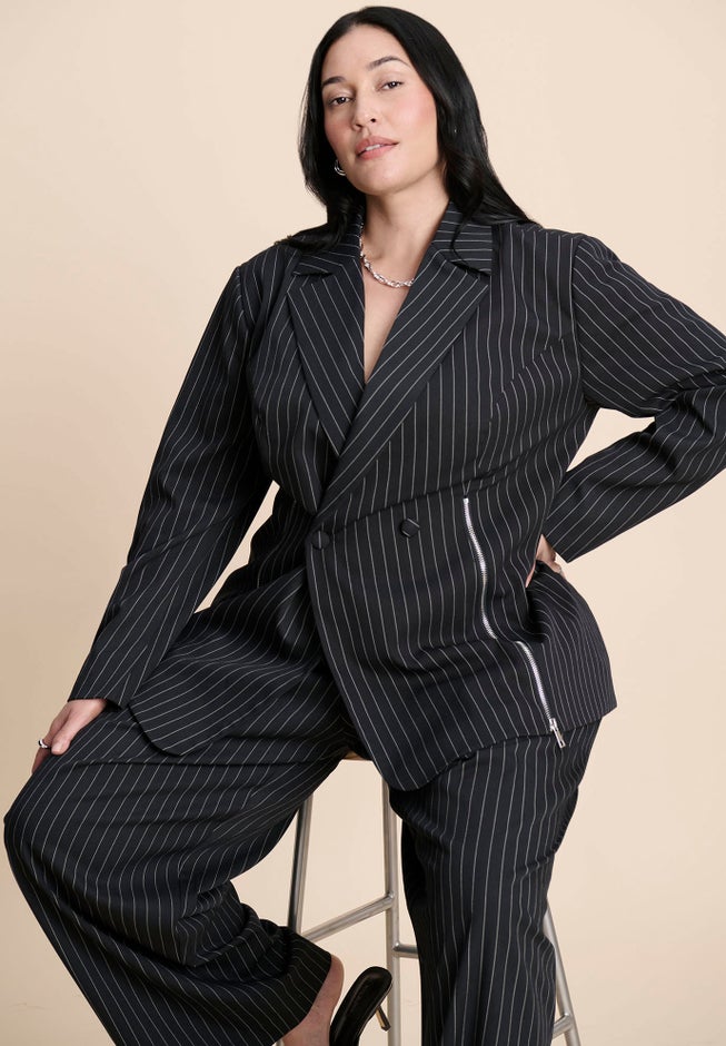 Zip Hem Pinstripe Blazer image number 1
