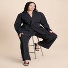 Zip Hem Pinstripe Blazer image number null