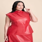Faux Leather Top With Dramatic Neck image number null