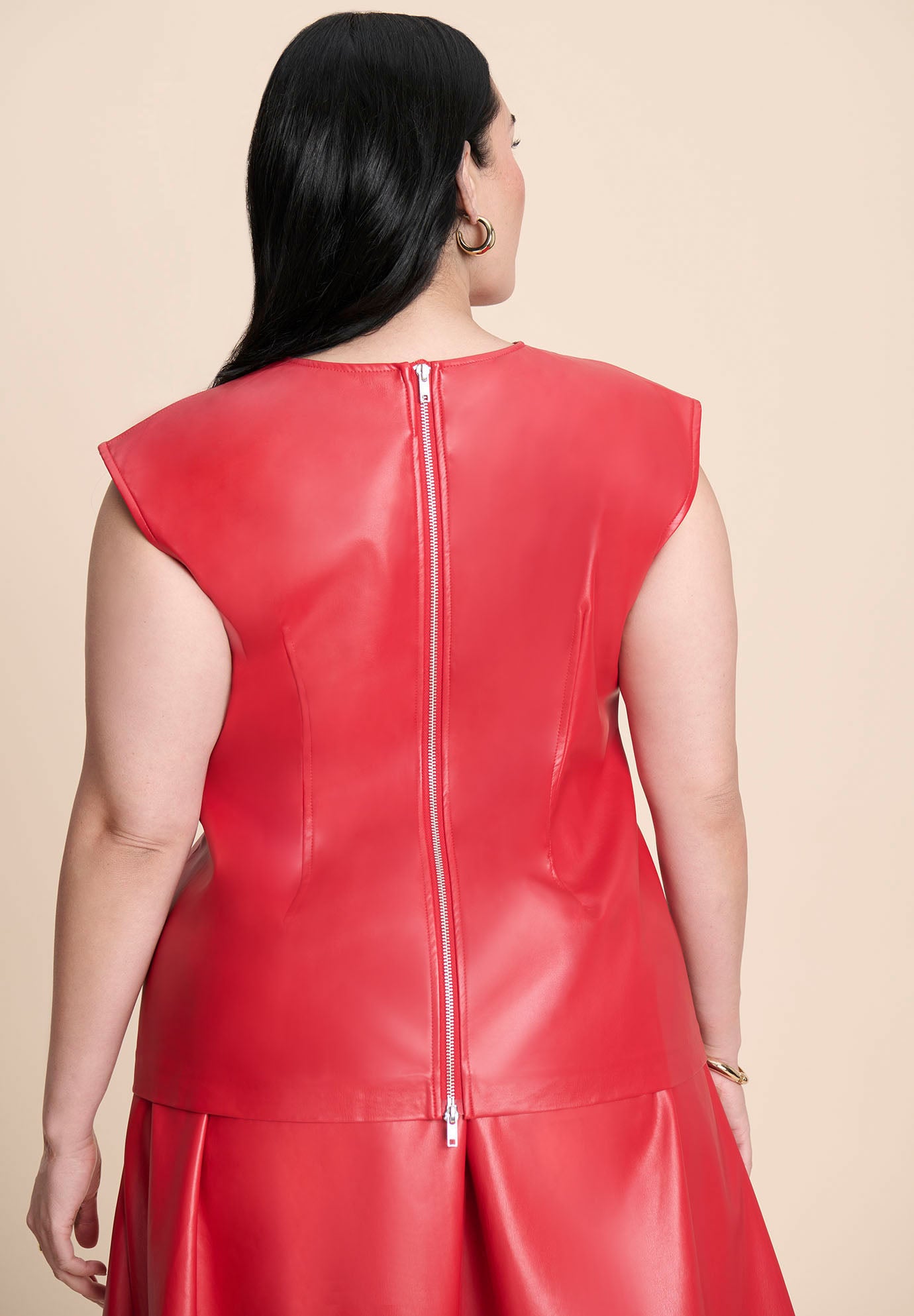 Faux Leather Top With Dramatic Neck image number 2