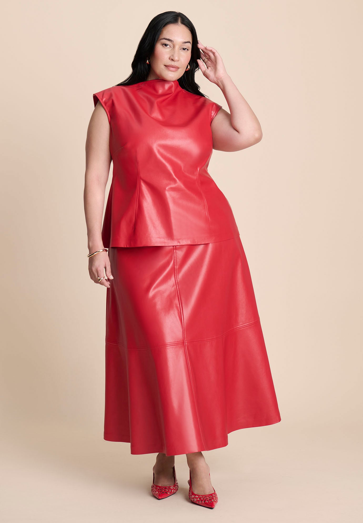 Faux Leather Top With Dramatic Neck image number 3