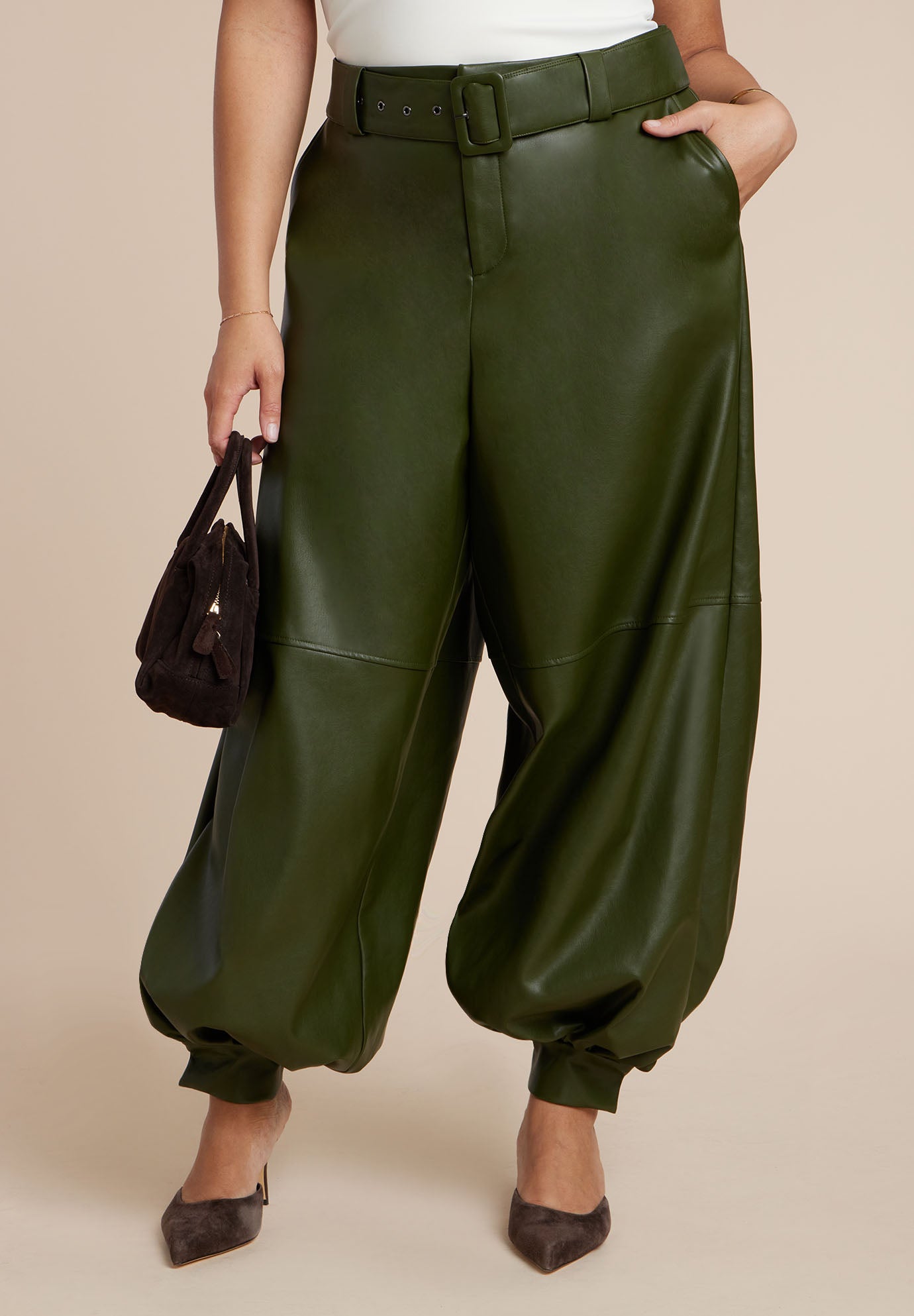 Belted Faux Leather Balloon Pant image number 1