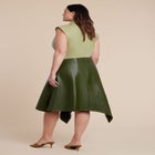 Colorblocked Draped Faux Leather Dress image number null