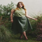 Colorblocked Draped Faux Leather Dress image number null