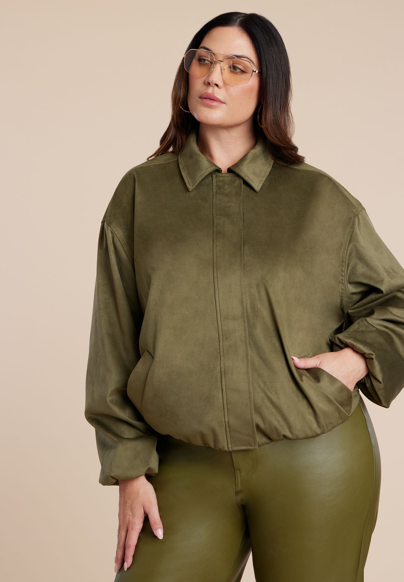 Faux Suede Bomber Jacket image number 0