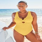 Crinkle Knot Front One Piece Swimsuit image number null