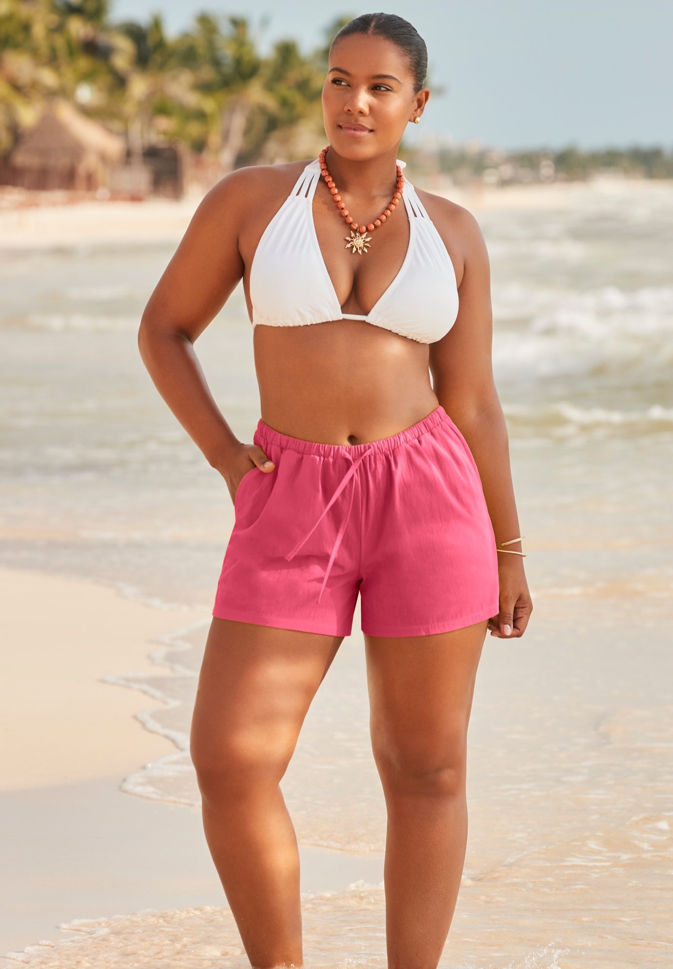 Cotton Tie-Front Cover Up Shorts image number 0