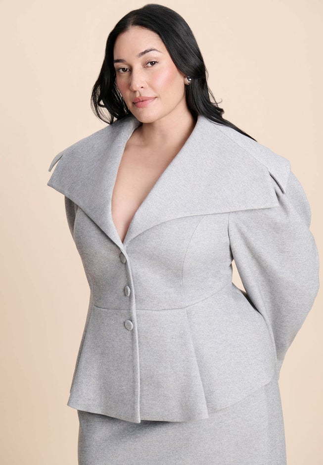 Wide Collar Peplum Heathered Jacket image number 1