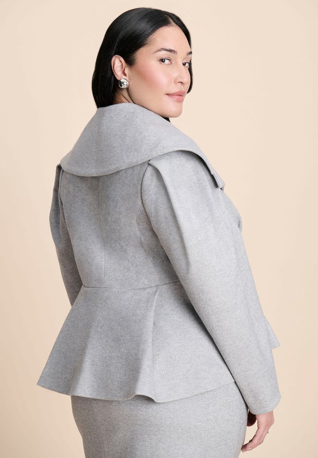 Wide Collar Peplum Heathered Jacket image number 2