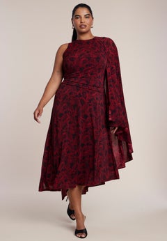 Asymmetric Cape Midi Dress