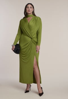 Scarf Detail Twist-Front Maxi Dress