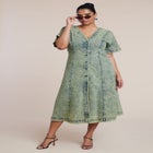 V Neck Flare Denim Dress image number null