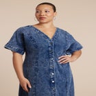 V Neck Flare Denim Dress image number null