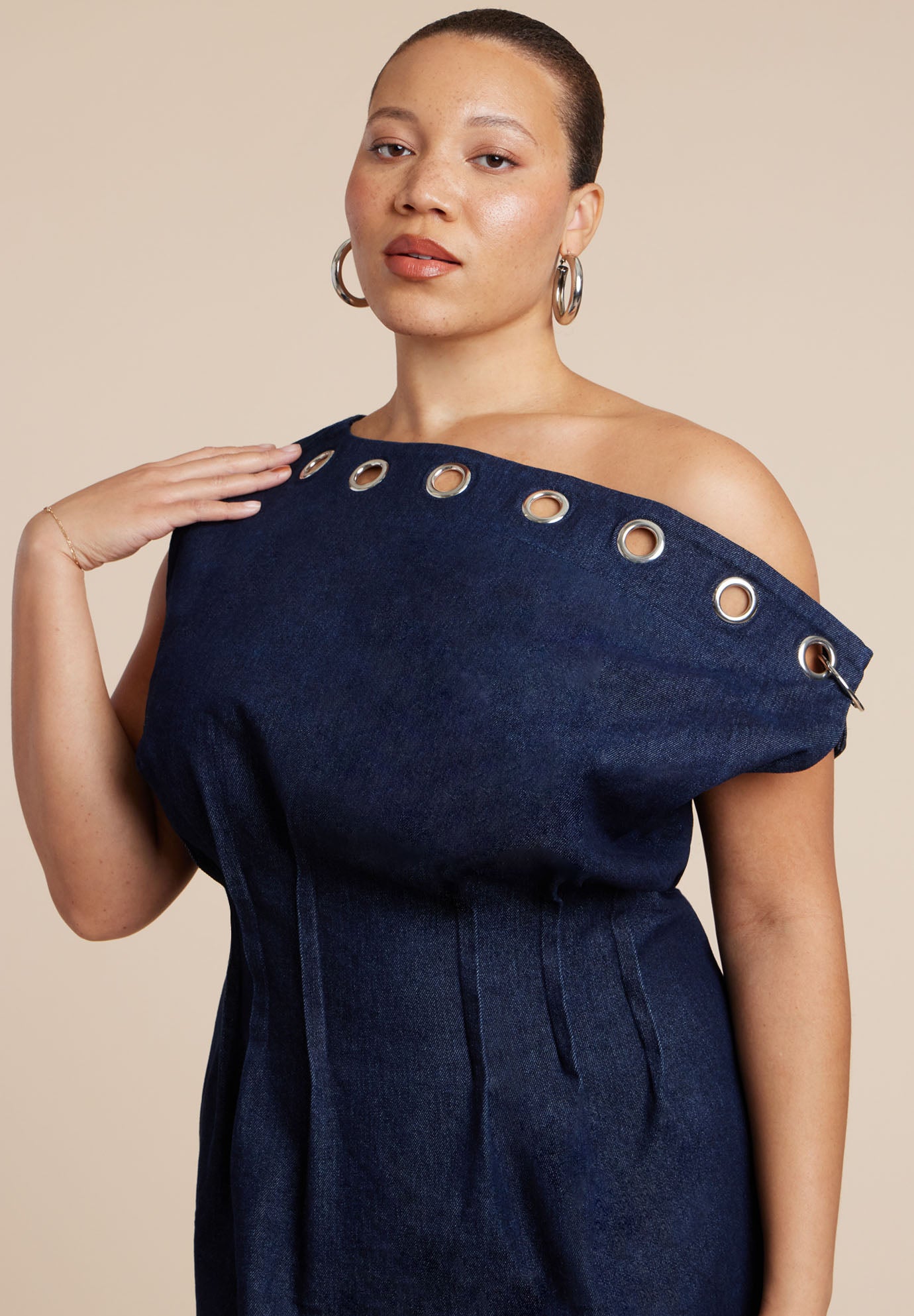 Grommet Detail Denim Dress image number 1