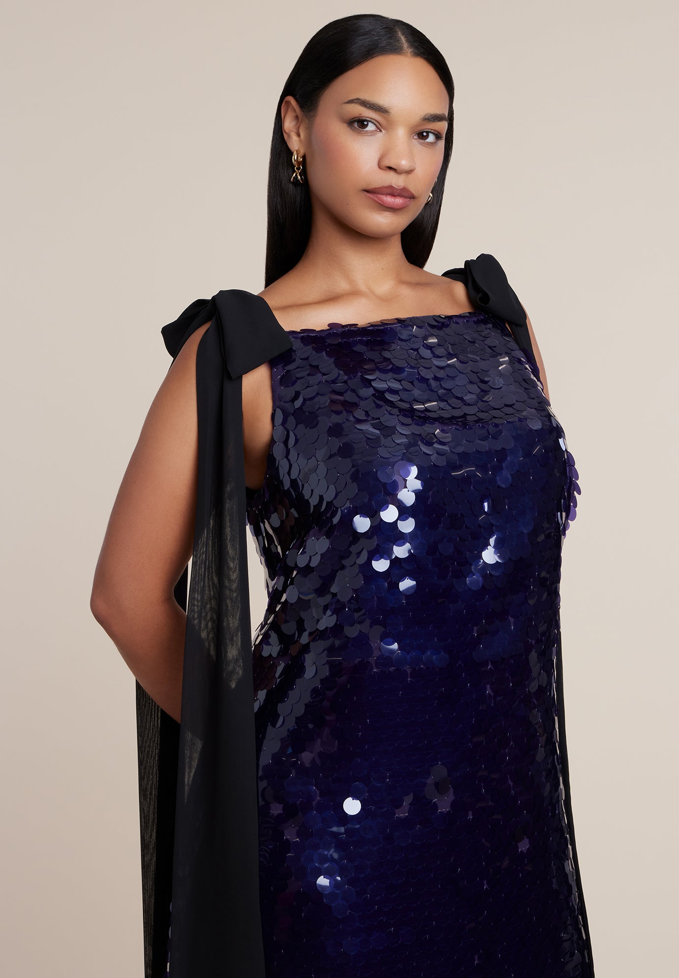 Tie-Detail Paillette Midi Dress image number 2