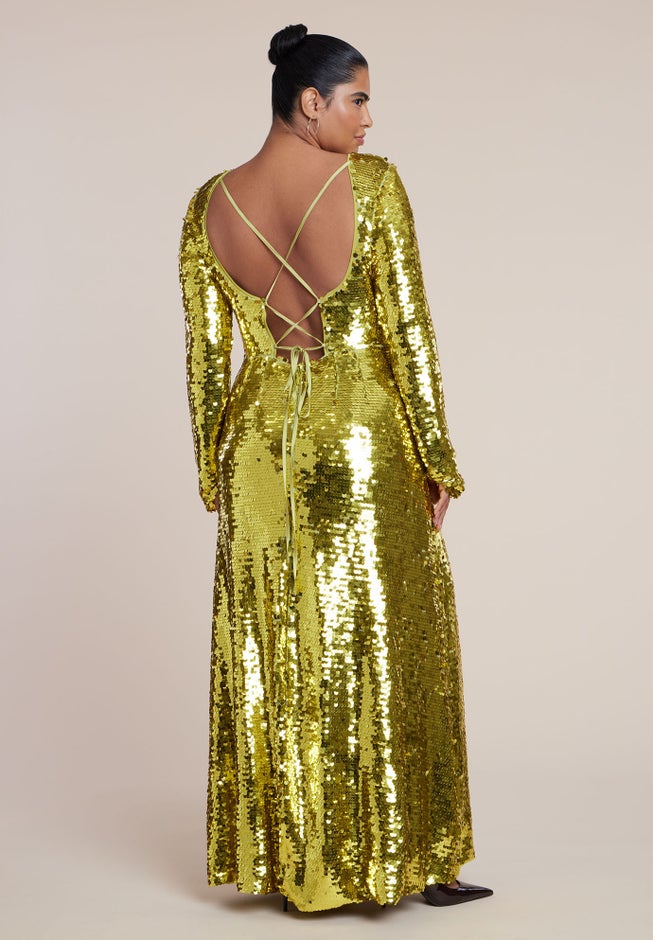 Sleeve Detail Pailette Gown image number 5