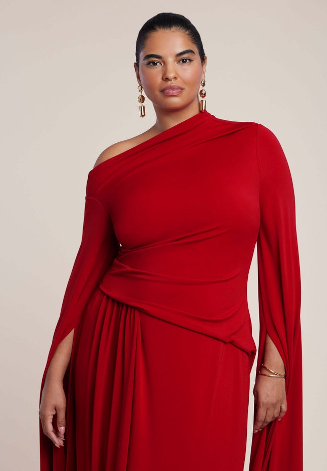 Cape Sleeve Draped Dress image number 2