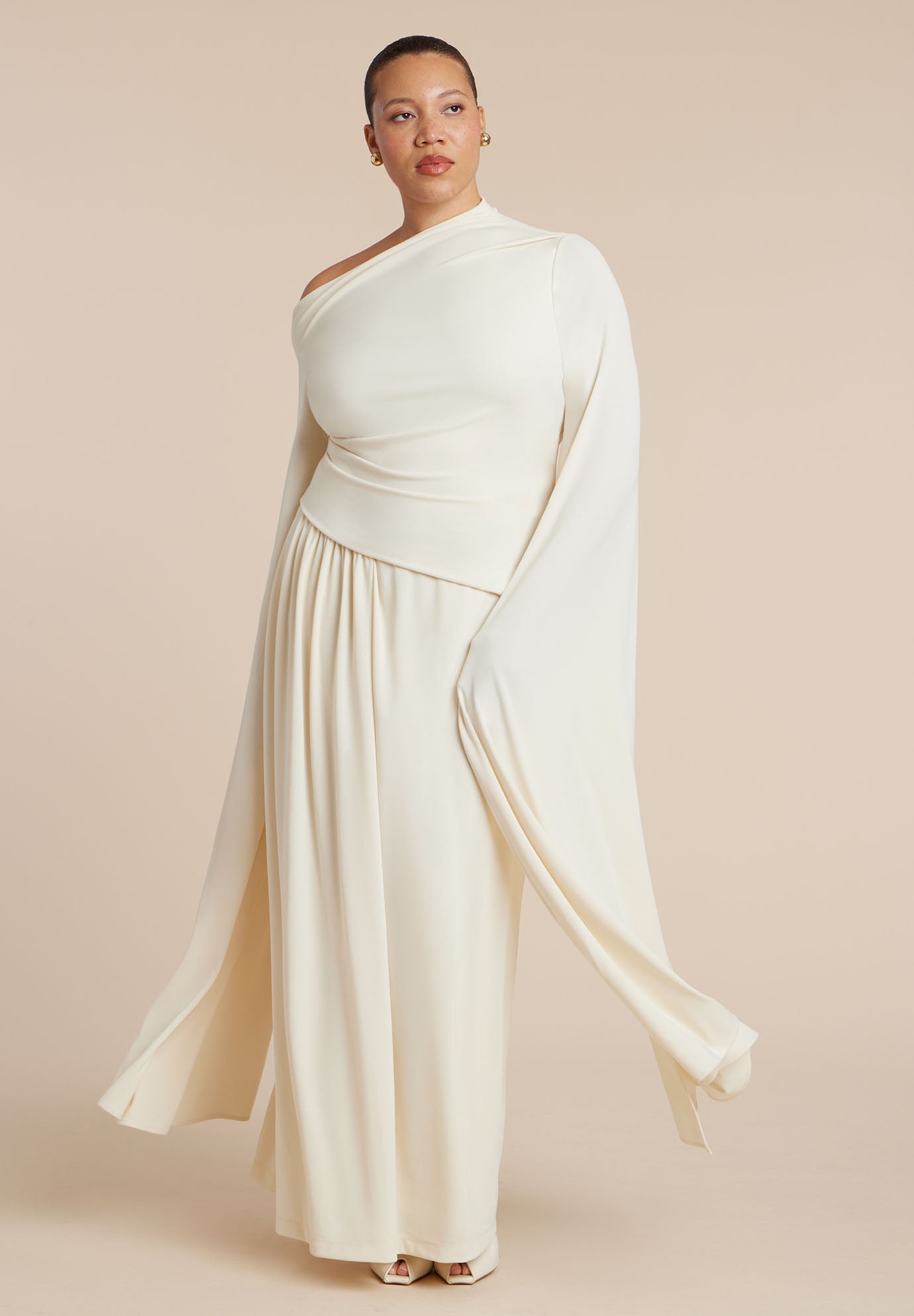 Cape Sleeve Draped Dress image number 2