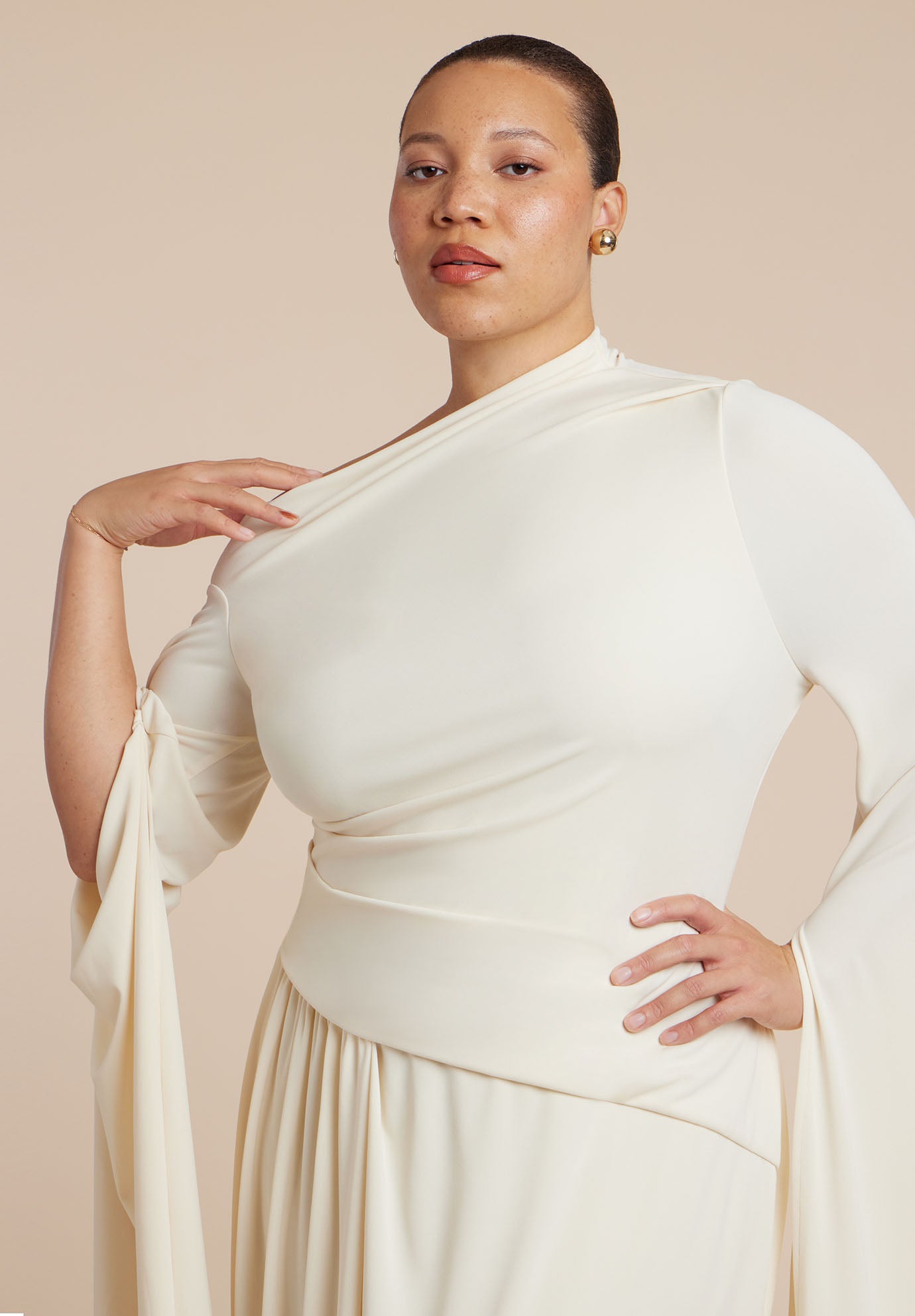 Cape Sleeve Draped Dress image number 3