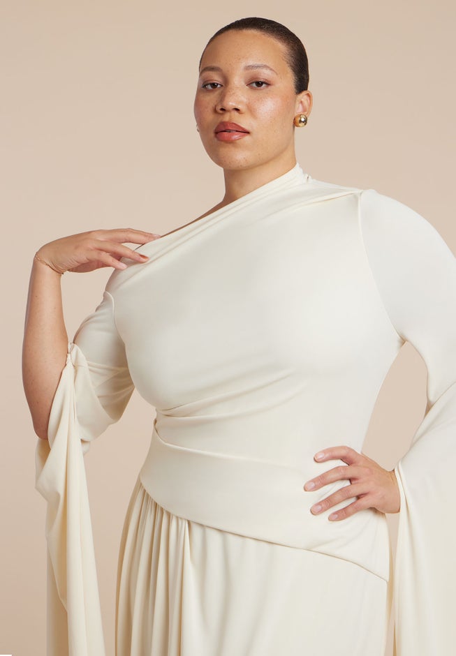 Cape Sleeve Draped Dress image number 3