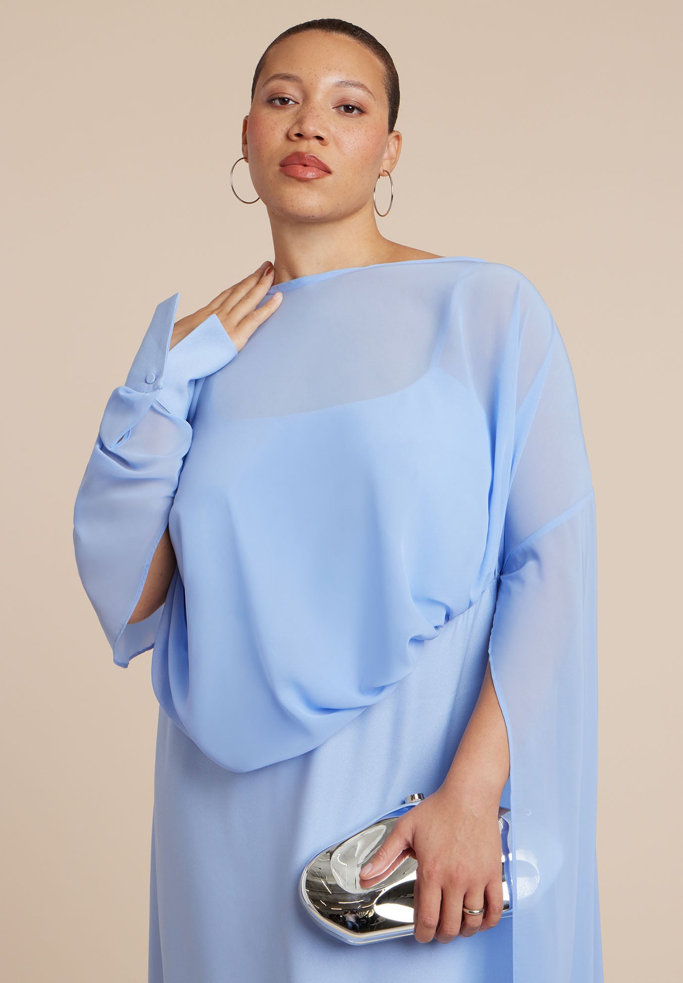 Flowy Sheer Cape Dress image number 2