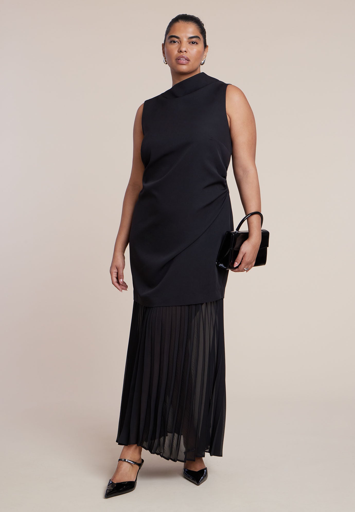 Combo Fabric Pleated Dress image number 0