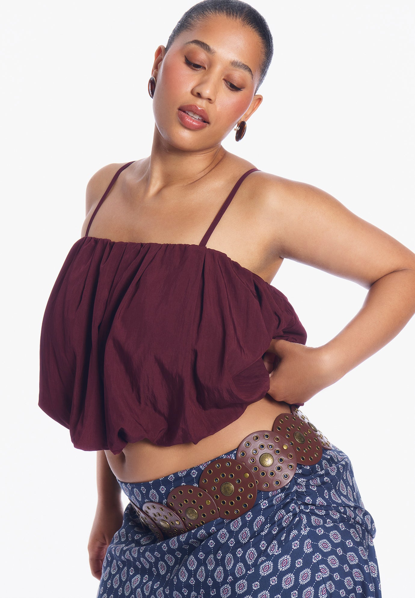 Satin Cropped Bubble Top image number 1