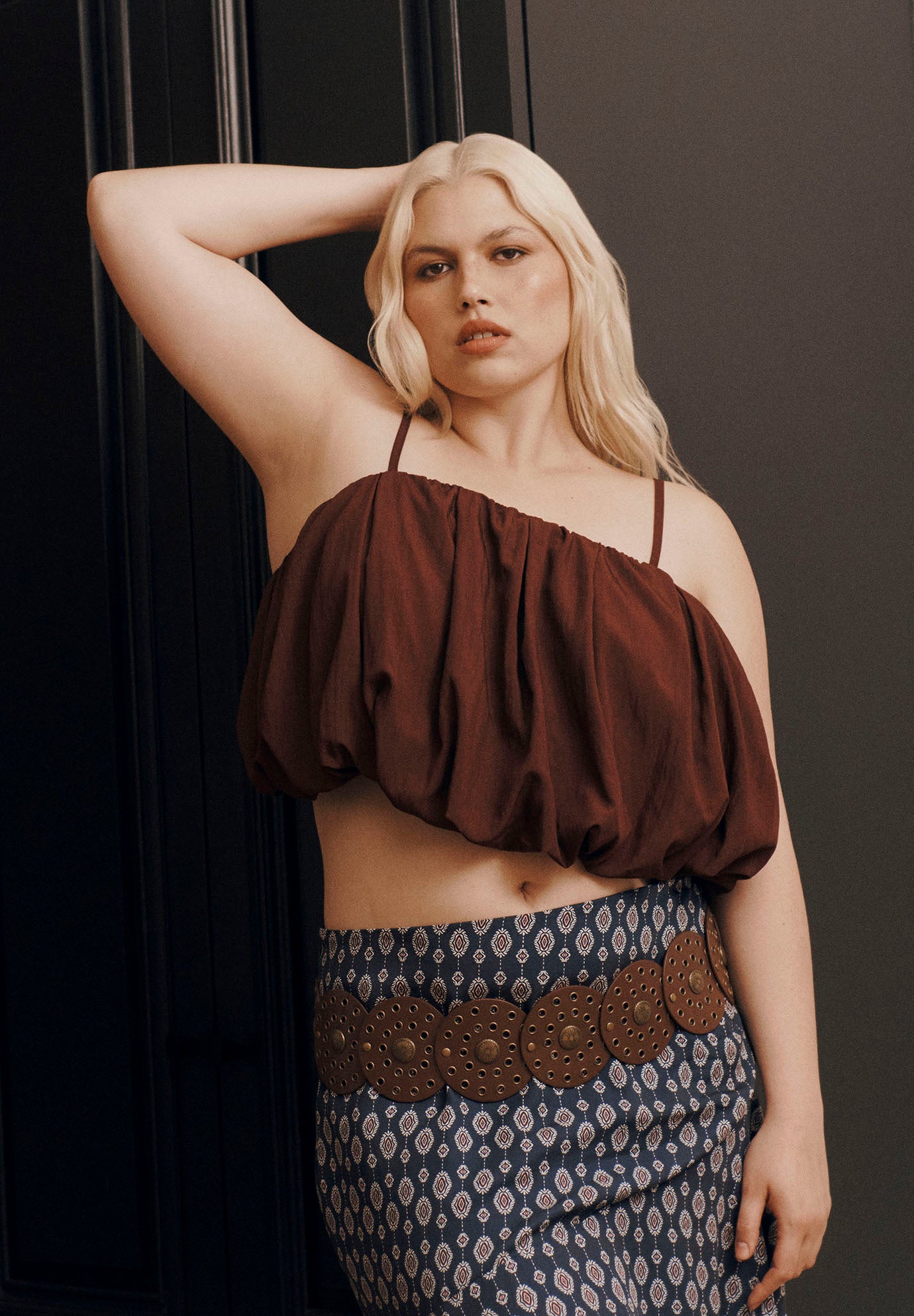 Satin Cropped Bubble Top image number 5