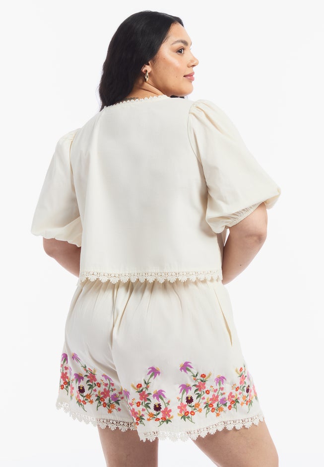 Lace-Trim Embroidered Poplin Top image number 2