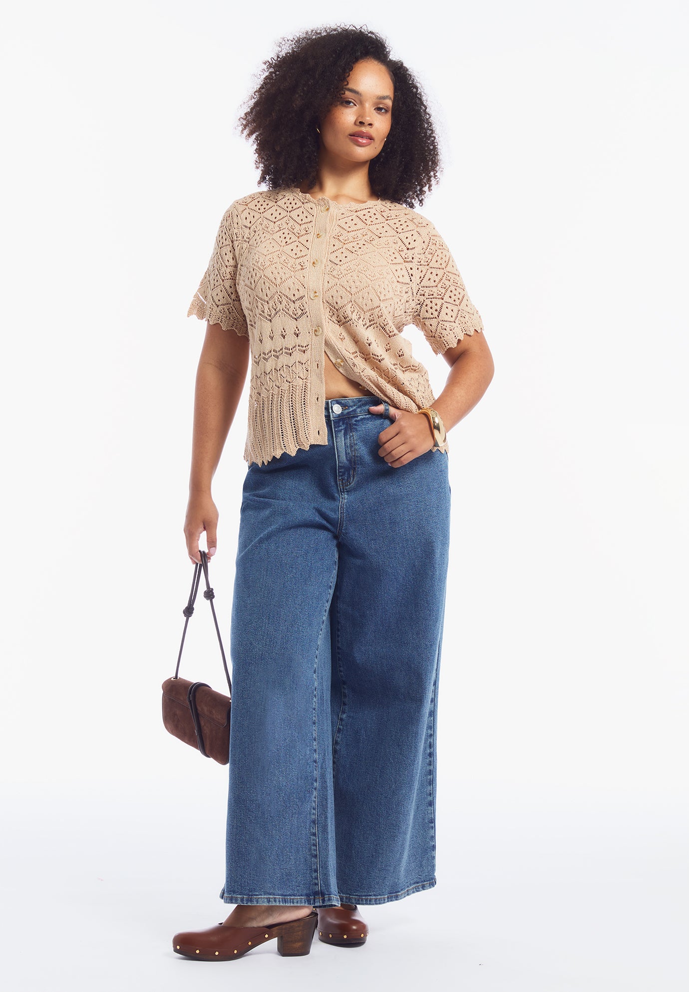 Short Sleeve Pointelle Cardigan image number 4