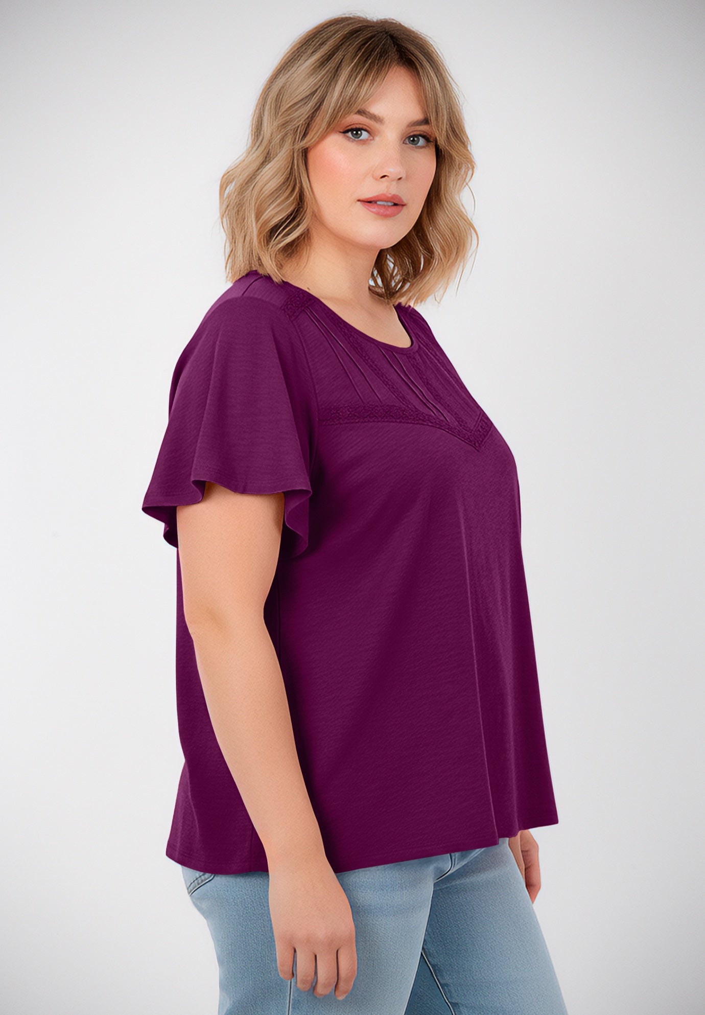 Knit Lace Yoke Tee image number 2