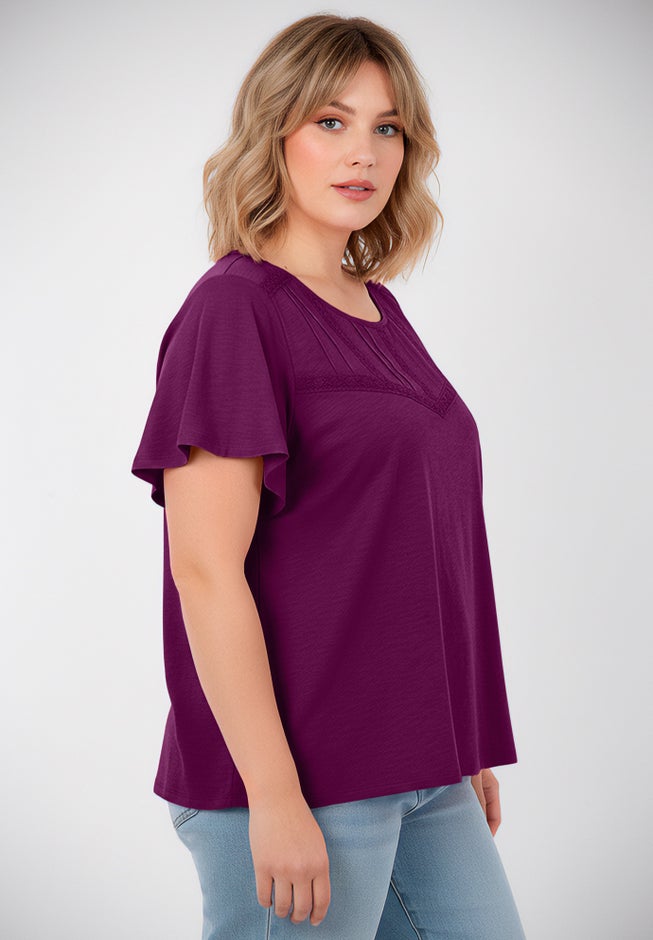 Knit Lace Yoke Tee image number 2
