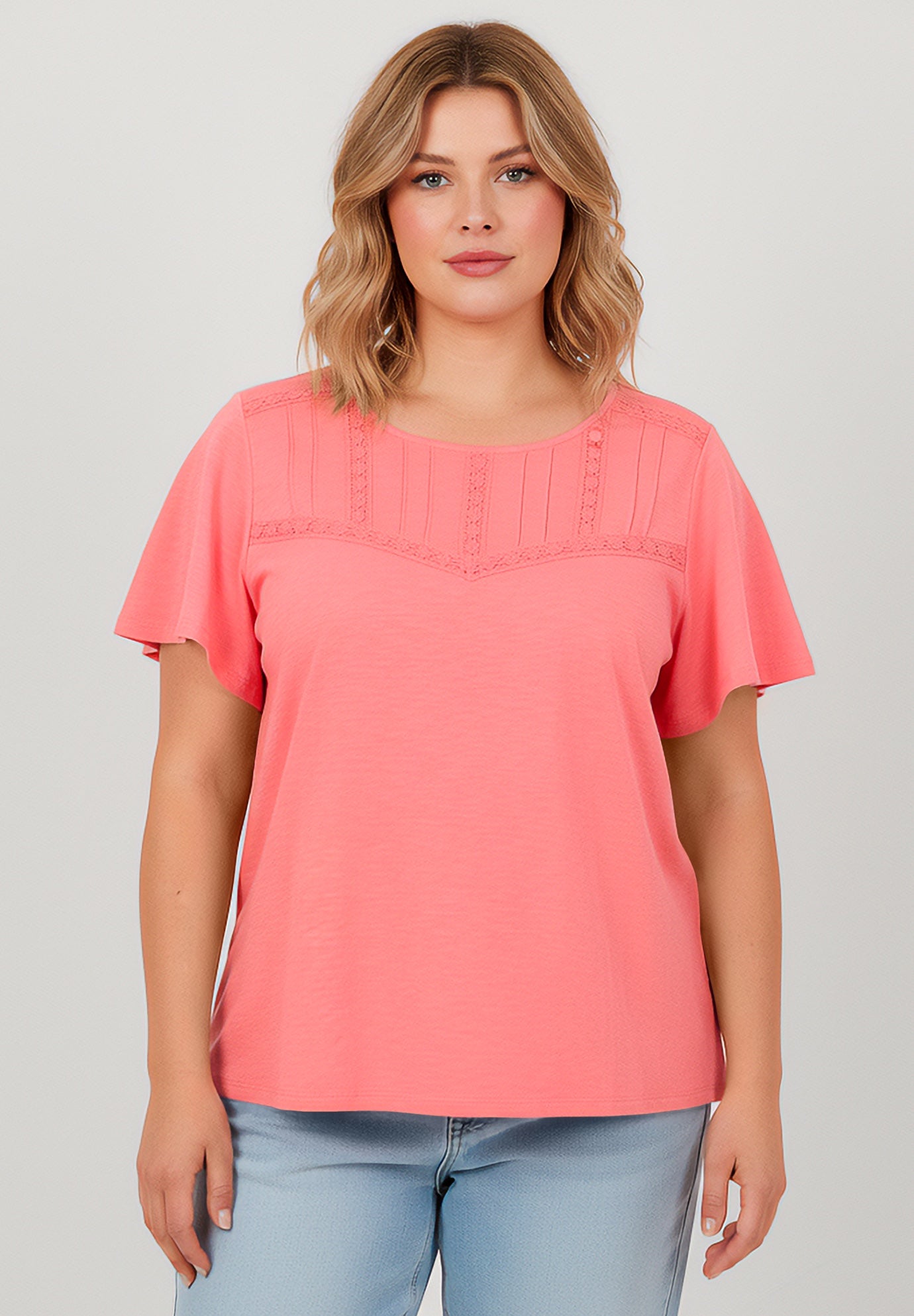 Knit Lace Yoke Tee image number 0