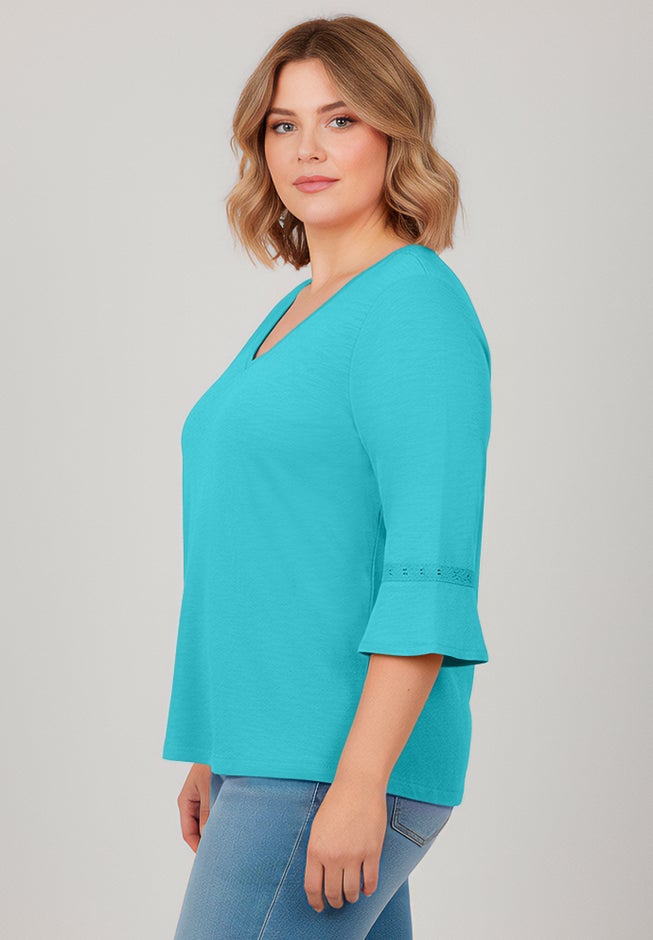 Crochet Trim Ruffle Sleeve Top image number 2